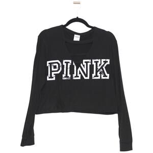 VS PINK Cut-out Detail Black Crop Top Long Sleeve Size Medium